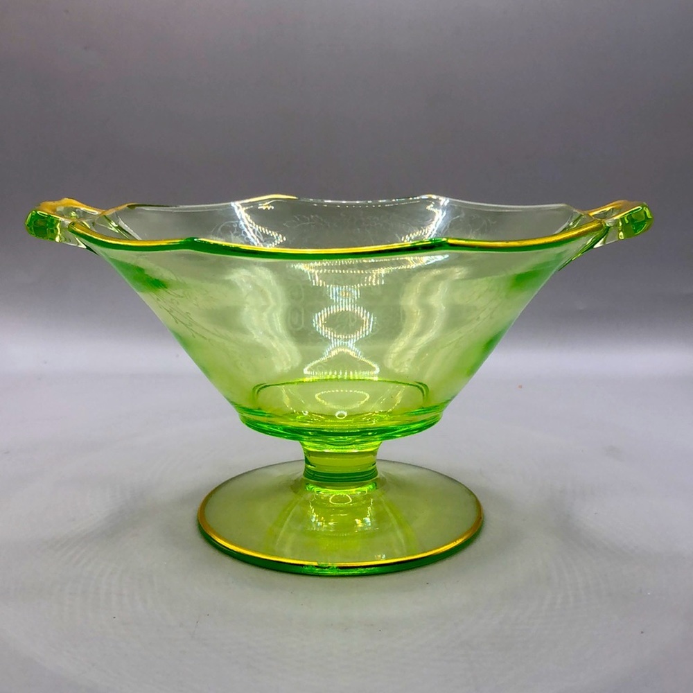 1930 Depression Glass Yellowish Green Compote, Candy Dish